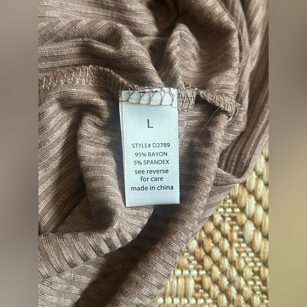 Active USA Women's Brown Ribbed Off the Shoulder Long Sleeve Dress,Size L,NWT - Picture 10 of 10